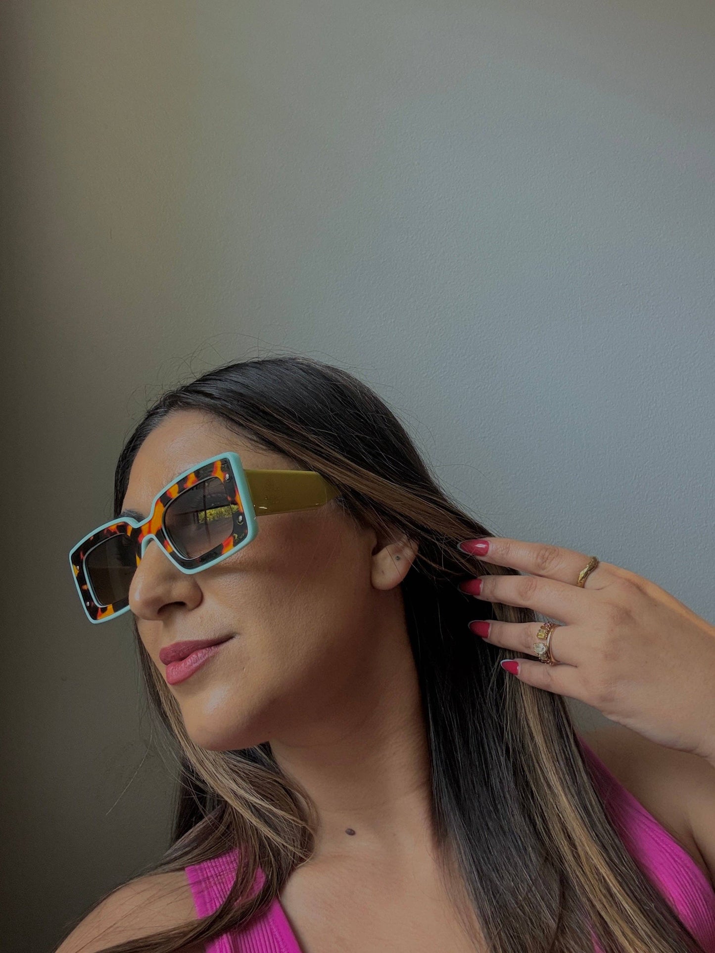 Tribe + Temple - Deco Sunglasses Chartreuse + Sky Blue
