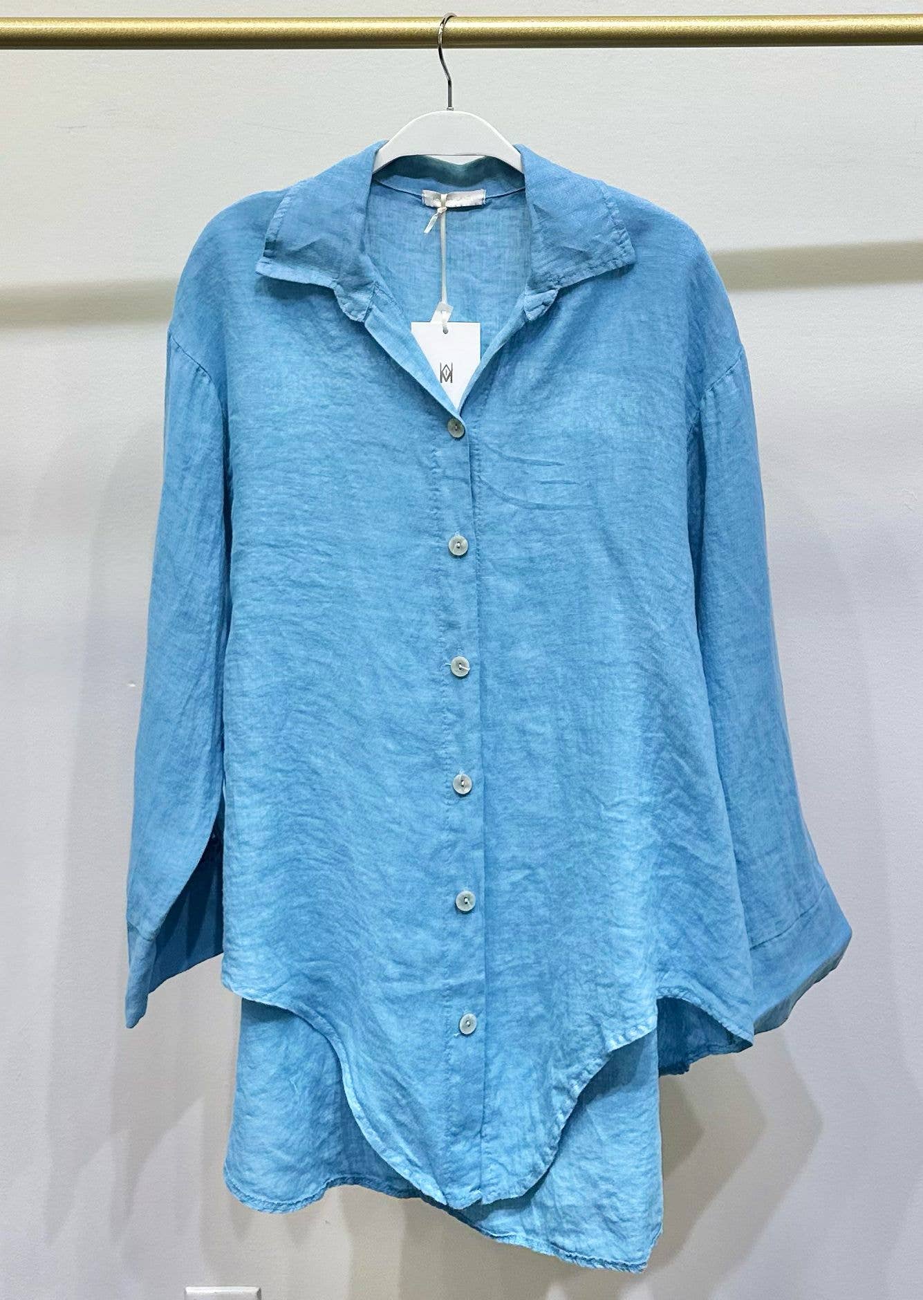 MILIO MILANO - Lace Back Detail Linen High Low Shirt