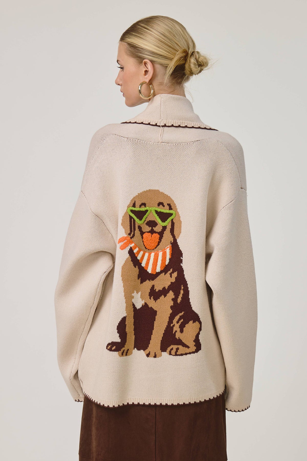 FLAT WHITE - Sunny Pup Sweater Whipstitch Cardigan