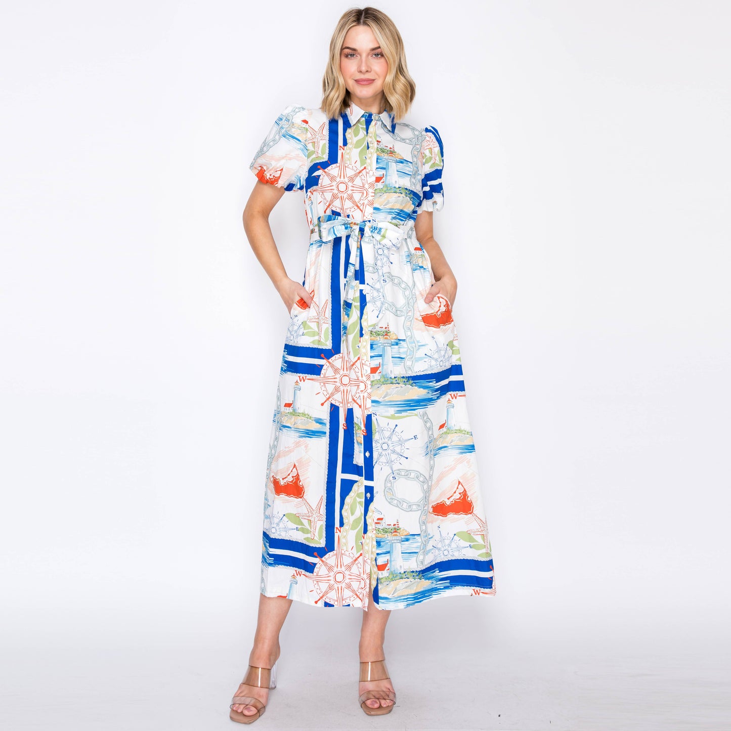 LoveWednesday - ATLANTIC BREEZE Button-Down Midi Dress