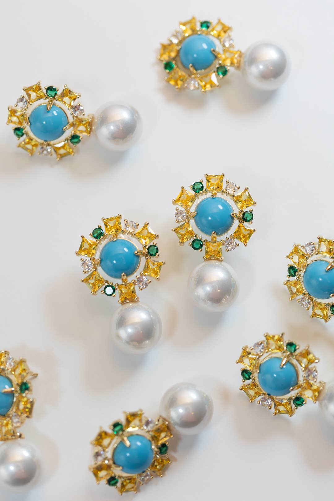 Palm Beach Glam Vintage Pearl Turquoise Statement Earrings