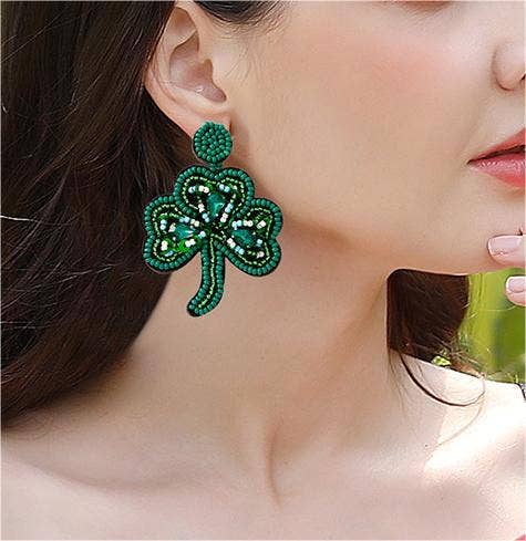 Women's Clover Earrings St. Patrick's Day Rice Bead Earrings