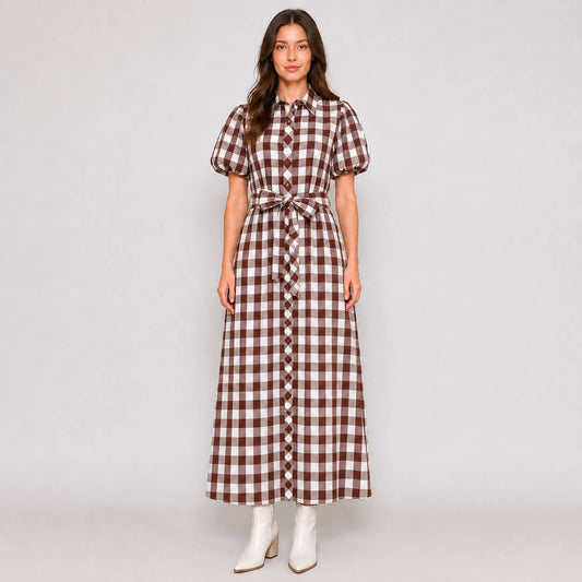 LoveWednesday - Charlotte Check Maxi Shirt Dress