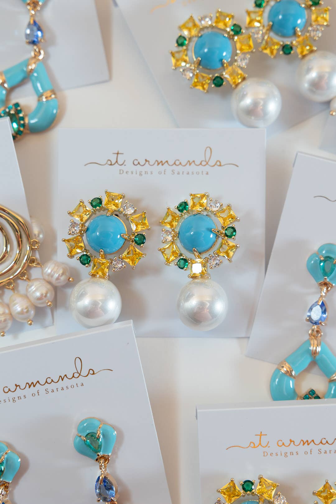 Palm Beach Glam Vintage Pearl Turquoise Statement Earrings