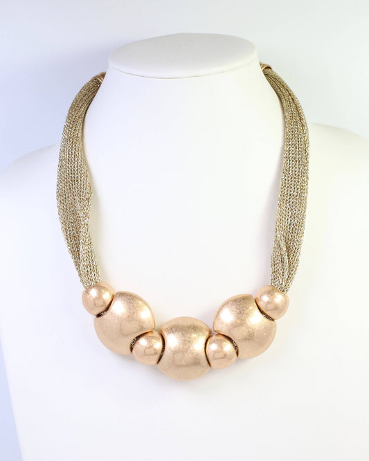 Caroline Hill - Woodstock Mesh Beaded Necklace Worn Gold