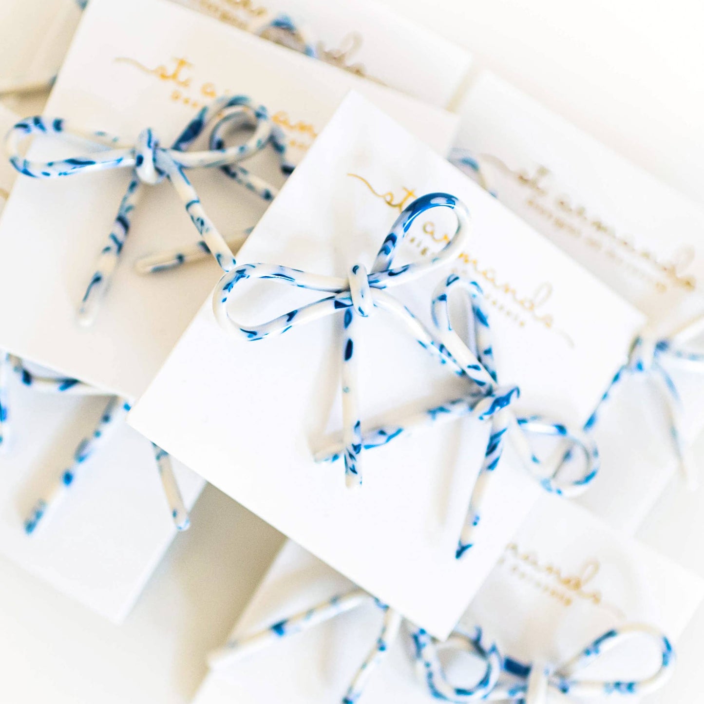 St Armands Designs of Sarasota - Blue and White Bow Statement Stud Earrings