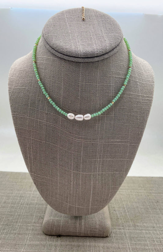 Three Pearl Crystal Necklace