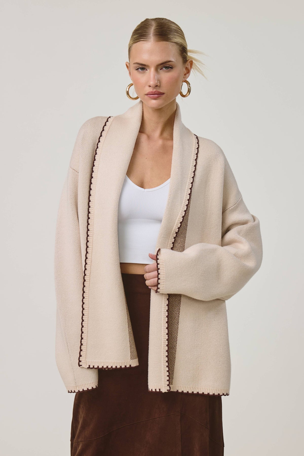 FLAT WHITE - Sunny Pup Sweater Whipstitch Cardigan
