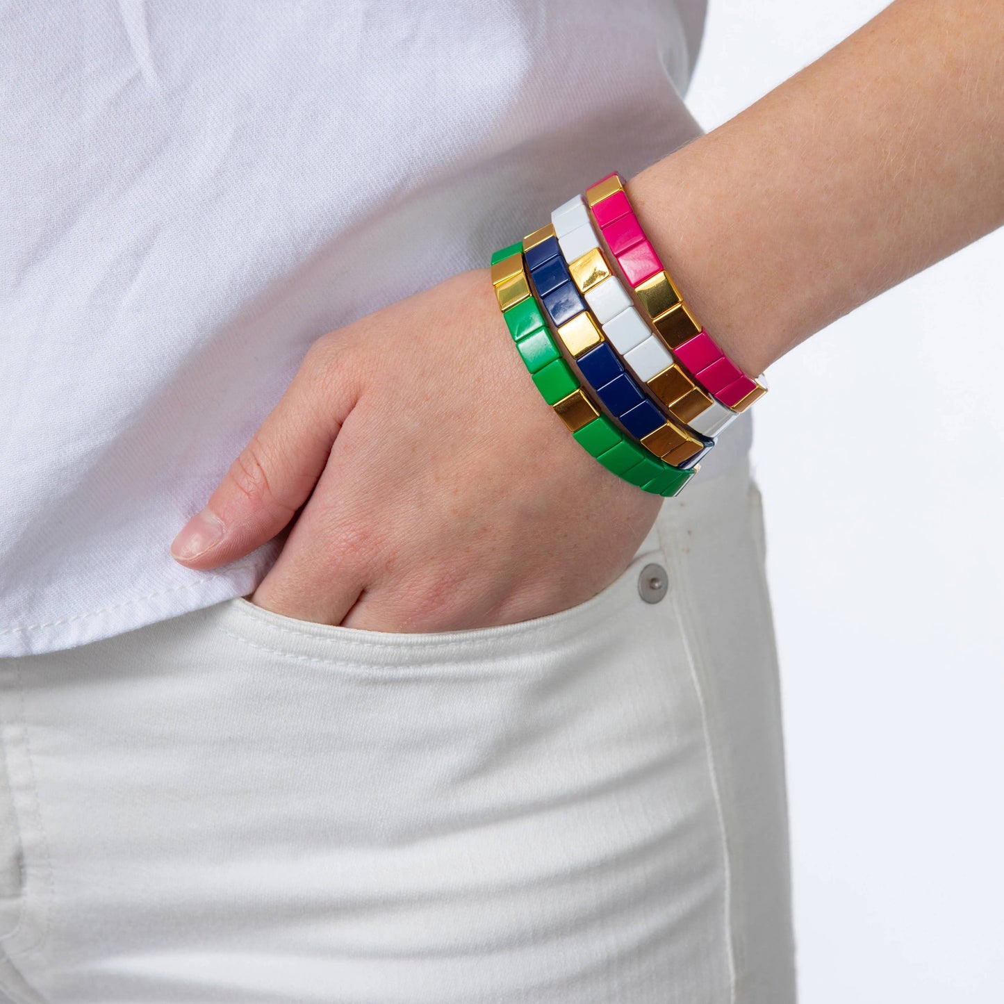 Caryn Lawn - Tile Bead Bracelet - Green/Gold