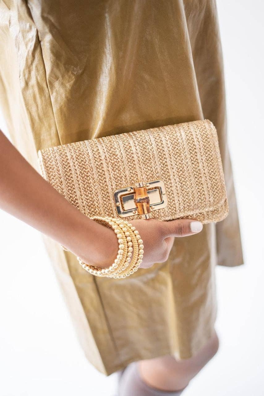 Lisi Lerch - Lilly - Gold Woven Straw Clutch