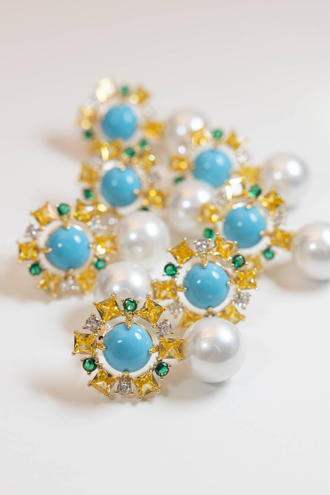 Palm Beach Glam Vintage Pearl Turquoise Statement Earrings