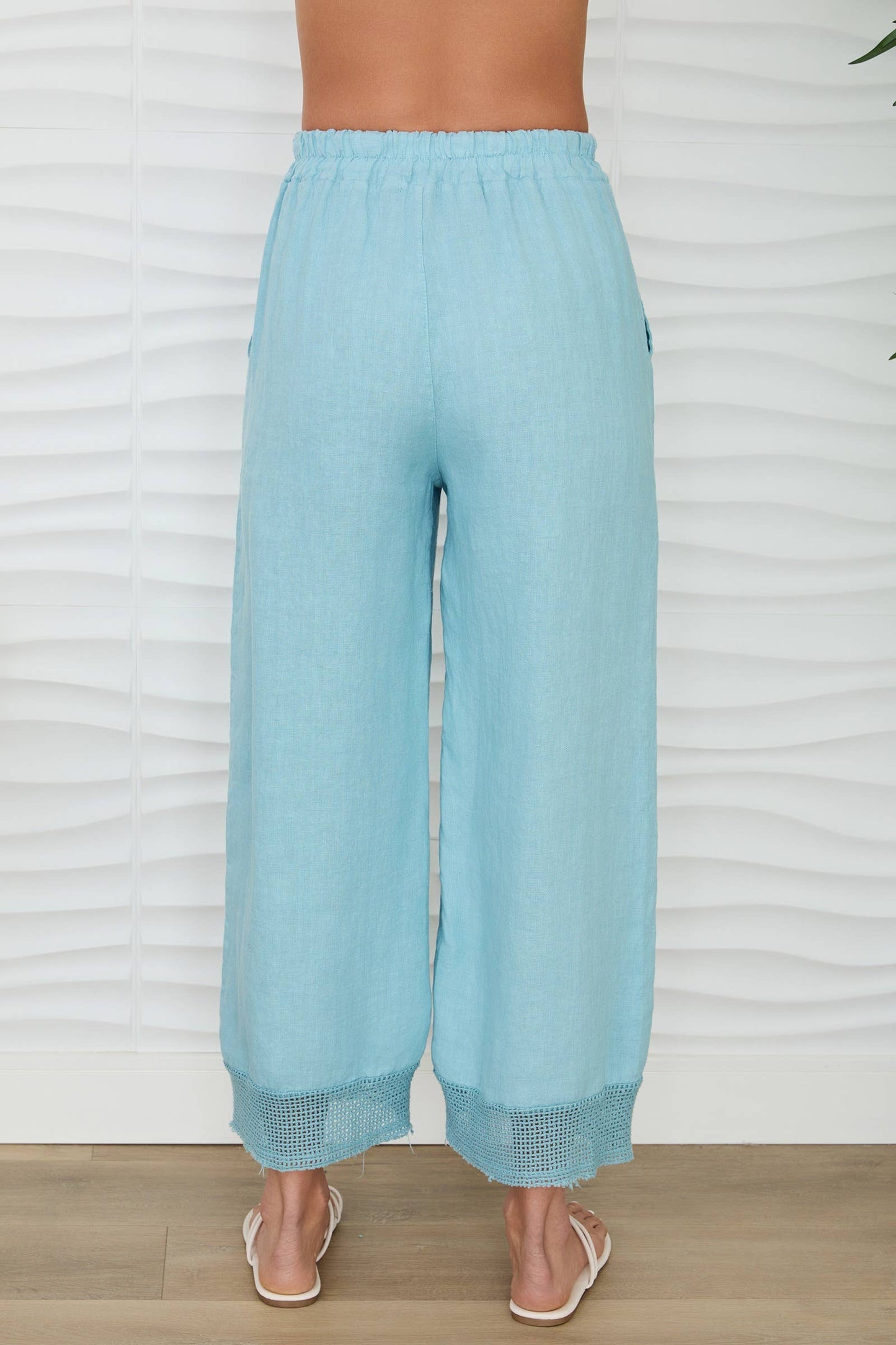 MILIO MILANO - Mesh Hem Wide Leg Linen Pants with Pockets