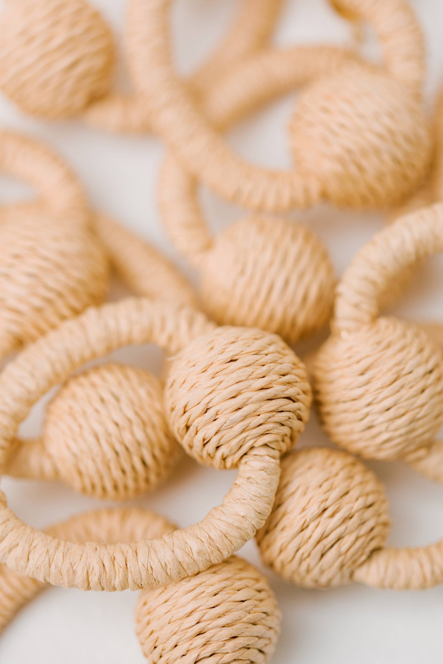 Brown Raffia Pom Pom Statement Hoop Earrings