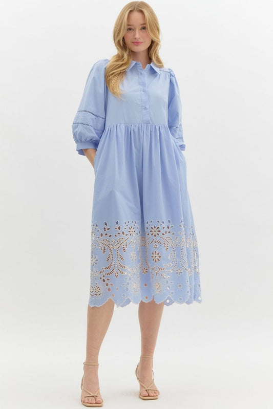 Eyelet Embroidered Bubble Sleeve Dress