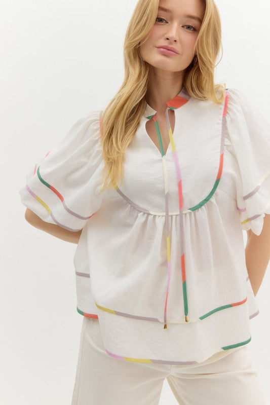White Puff Sleeve Blouse by Entro
