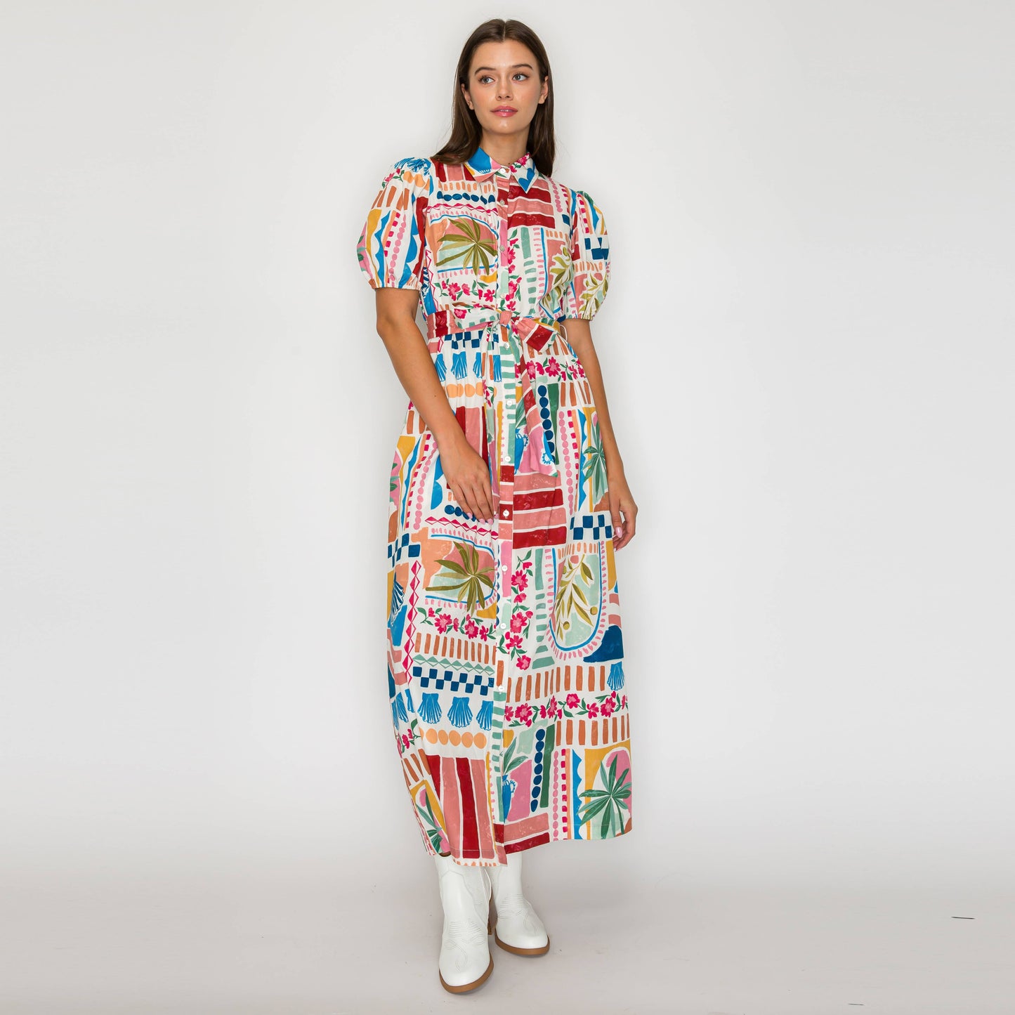 LoveWednesday - Dreamy Desert Print Shirts Midi Dress