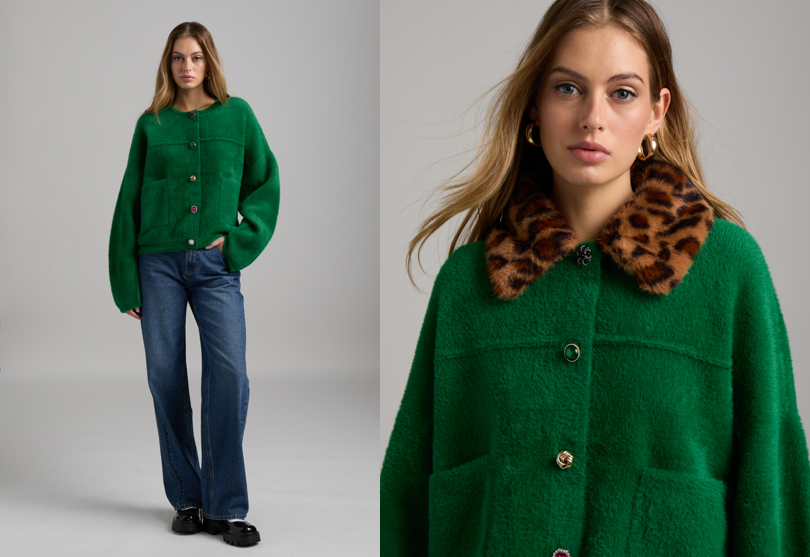 NVLT - Emerald Luxe Leopard Collar Jacket