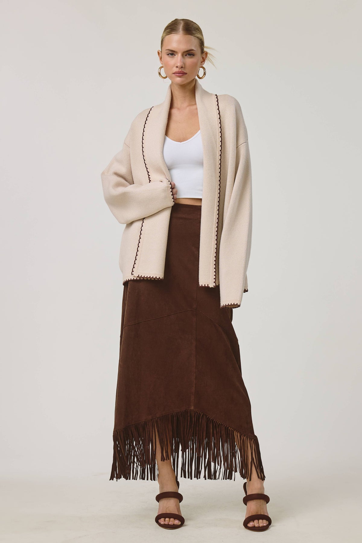 FLAT WHITE - Sunny Pup Sweater Whipstitch Cardigan
