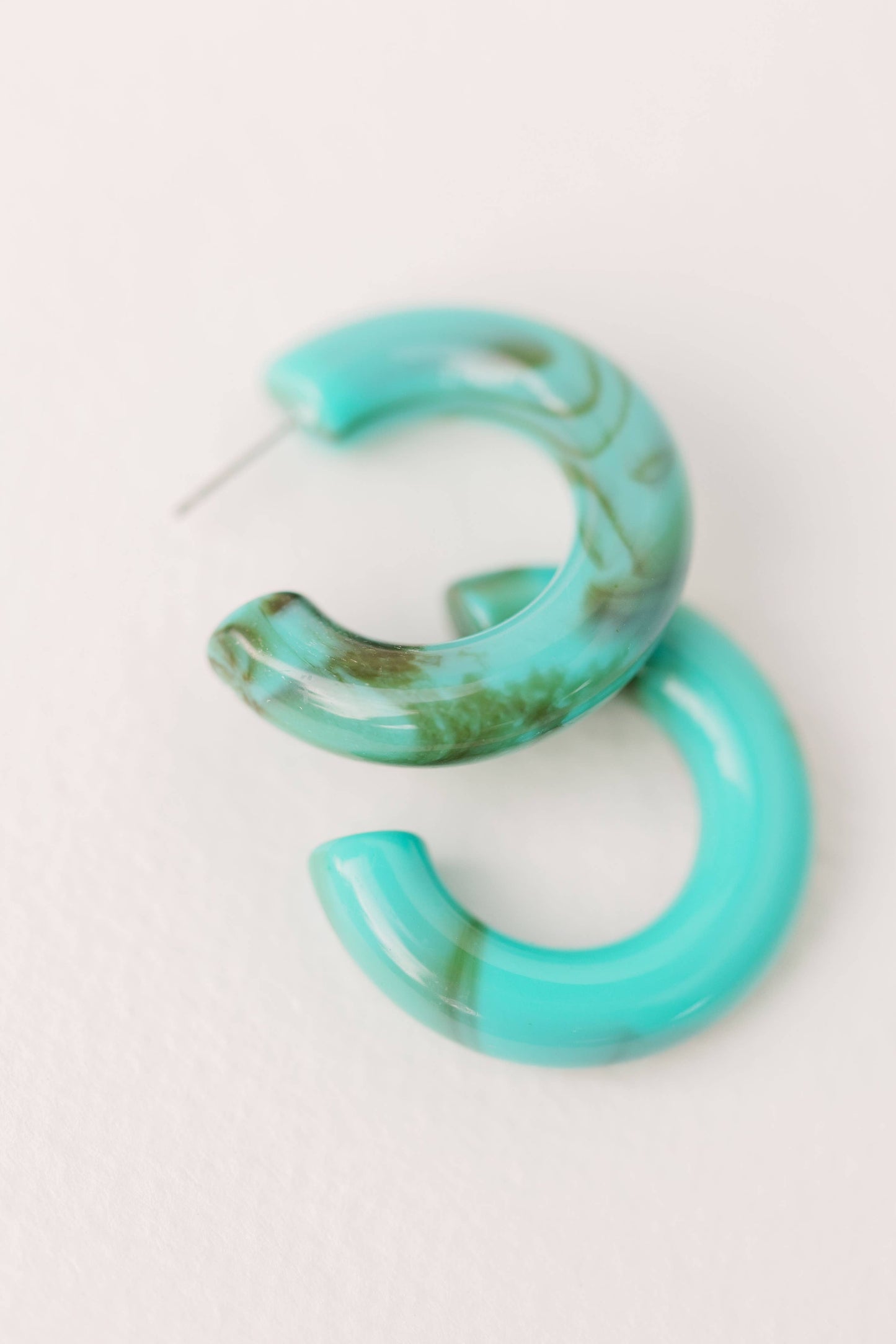 Turquoise Chunky Lucite Statement Hoop Earrings
