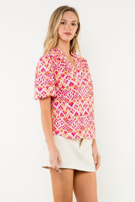 THML Pretty in Pink Puff Sleeve Blouse