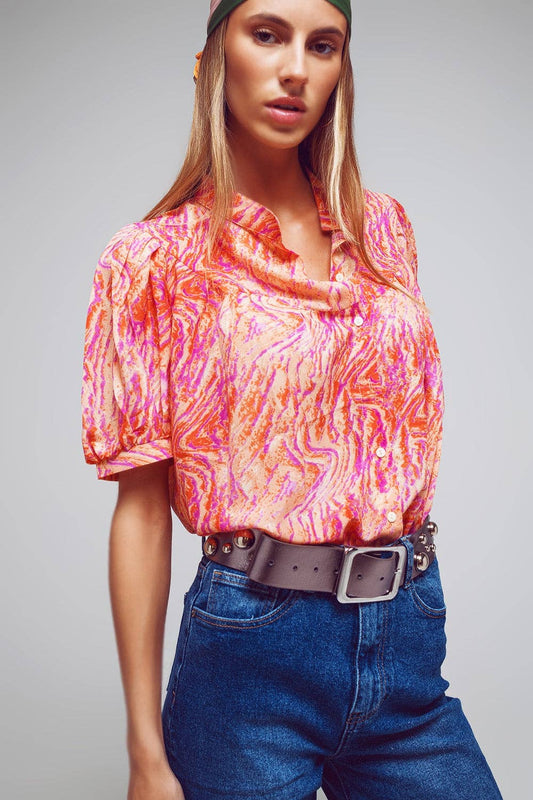 Oversized Button Down Shirt In Abstract Zebra Print