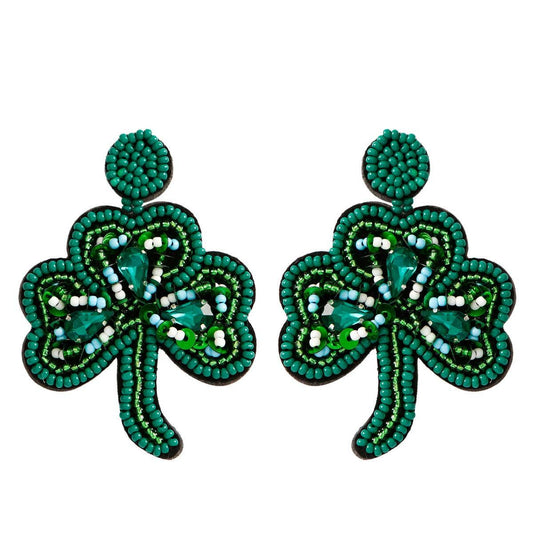 Women's Clover Earrings St. Patrick's Day Rice Bead Earrings