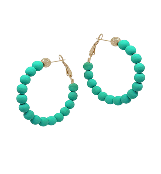 Small Teal Clay Ball Hoop Earrings
