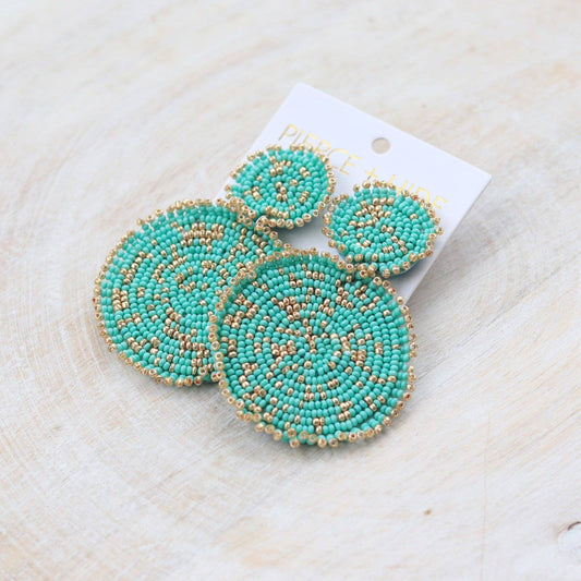 Mint & Gold Drop Disc Earrings