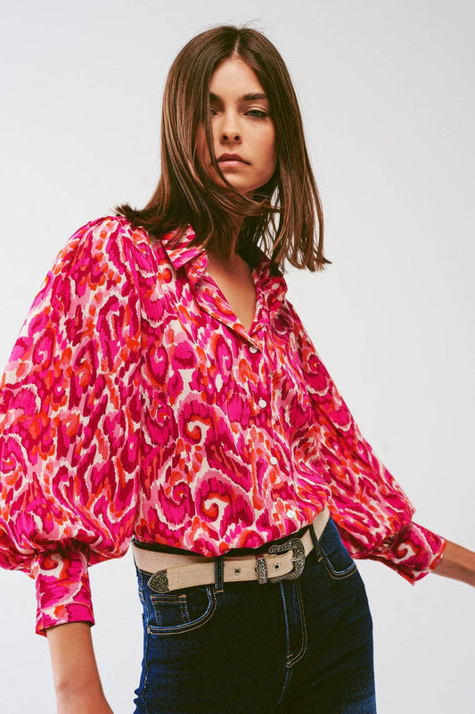 Floral Print Blouse with Volume Sleeves