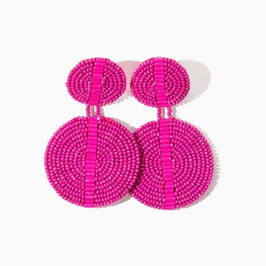 Custom Beaded Drop Disc Earrings: Magenta