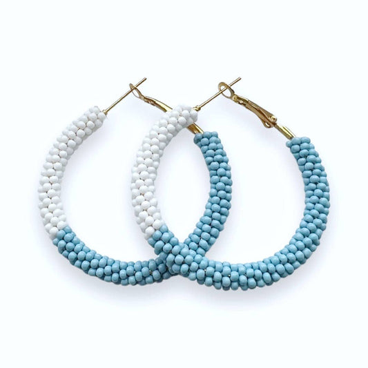 Carolina Blue Color Block Hoop Earrings